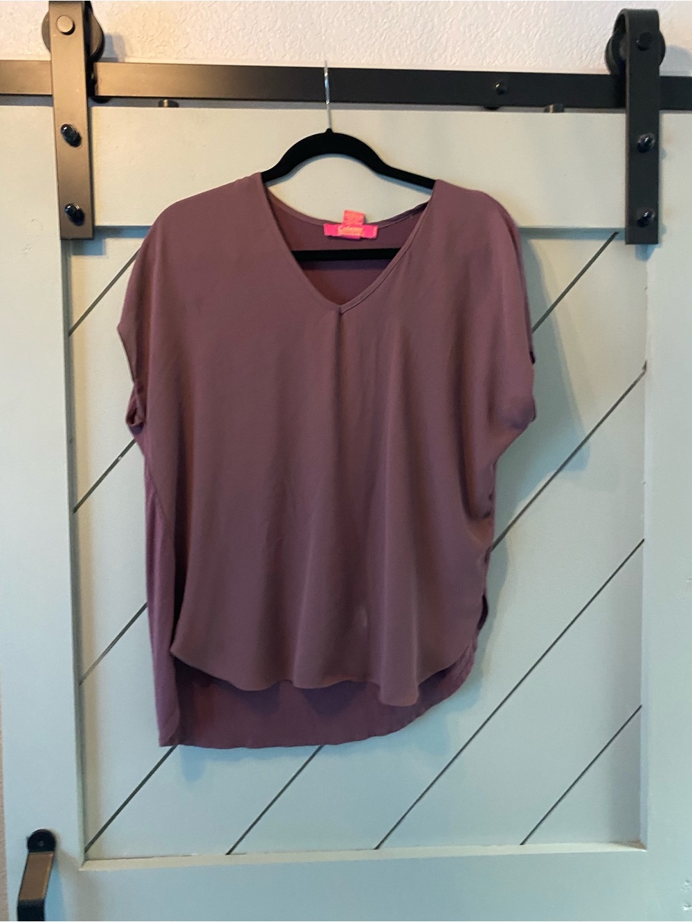 Catherines Mauve V-Neck Draped Short-Sleeve Blouse